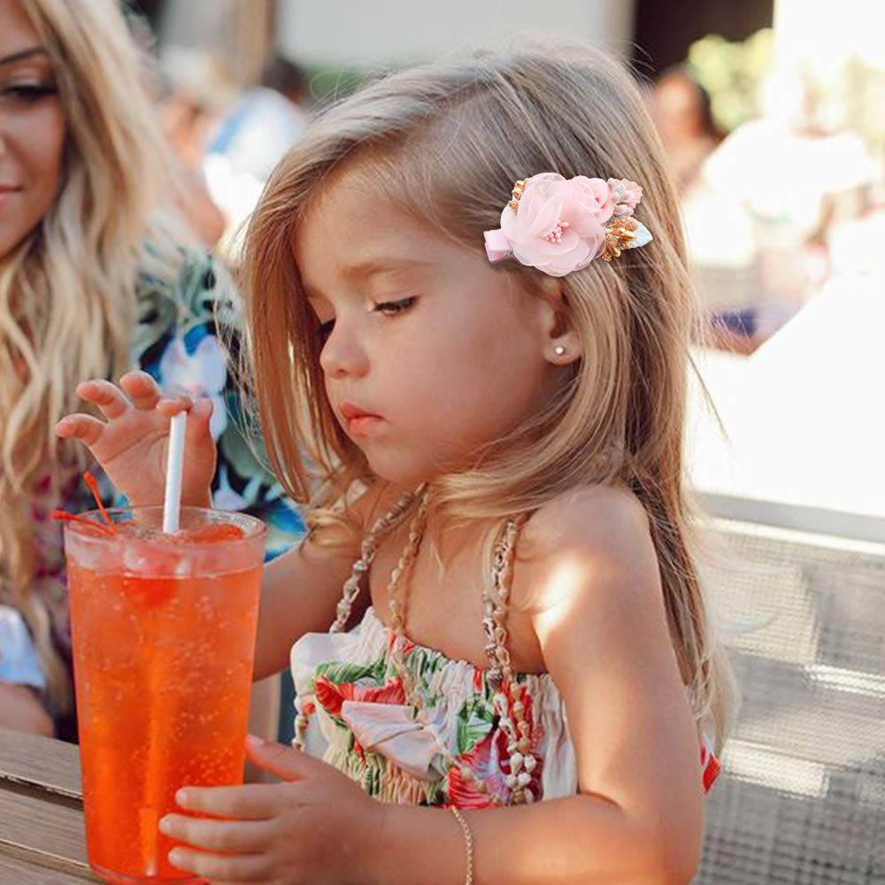 Mligril Baby Girls Flower Hair Clips-3Pcs Floral Hair Bows Alligator Barrettes For Infant Toddler 1 Count (Pack Of 3)