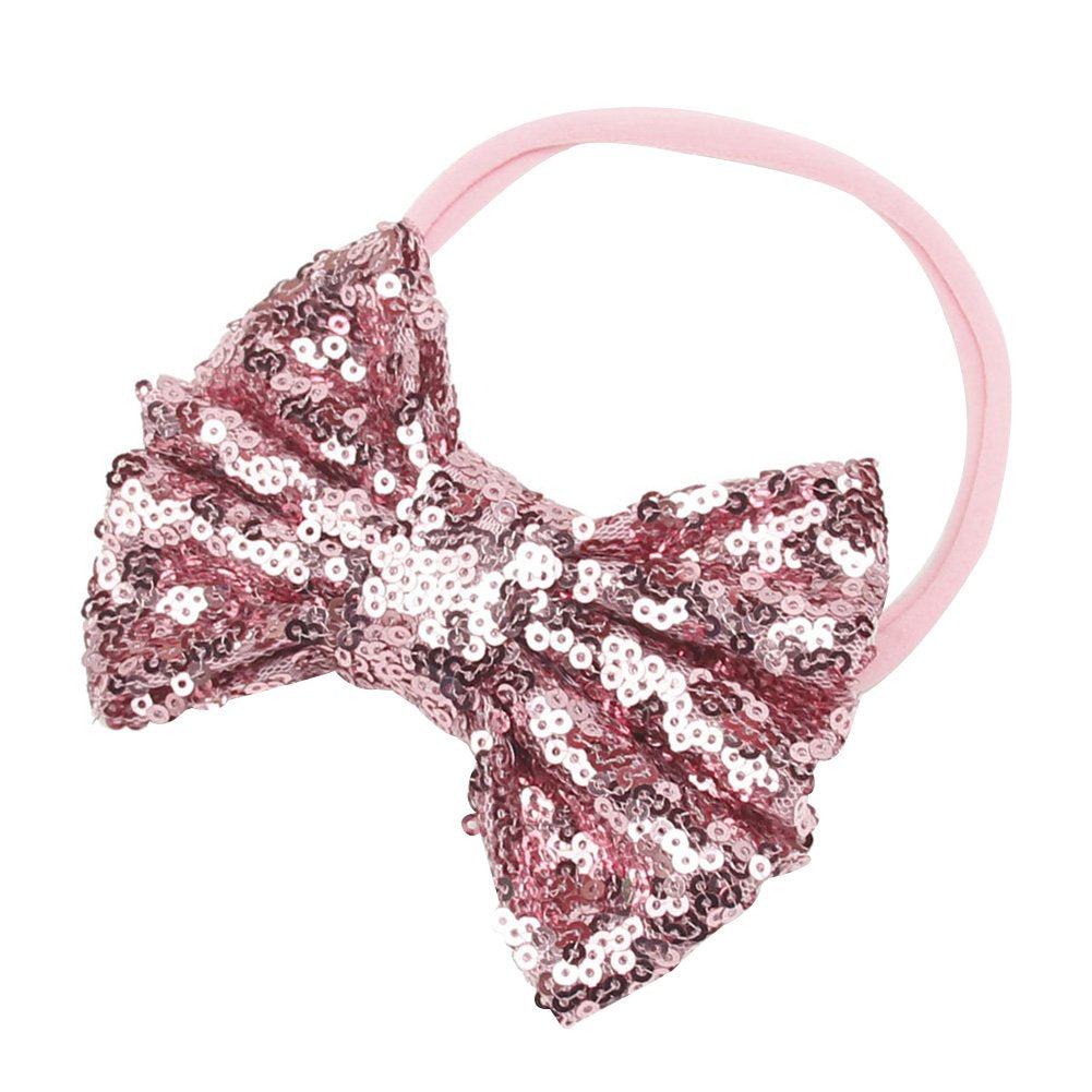 Song Qing Baby Infant Girls Hair Band Sequined Bow Headband Turban Knot Hair Headwear (Sequins Pink)