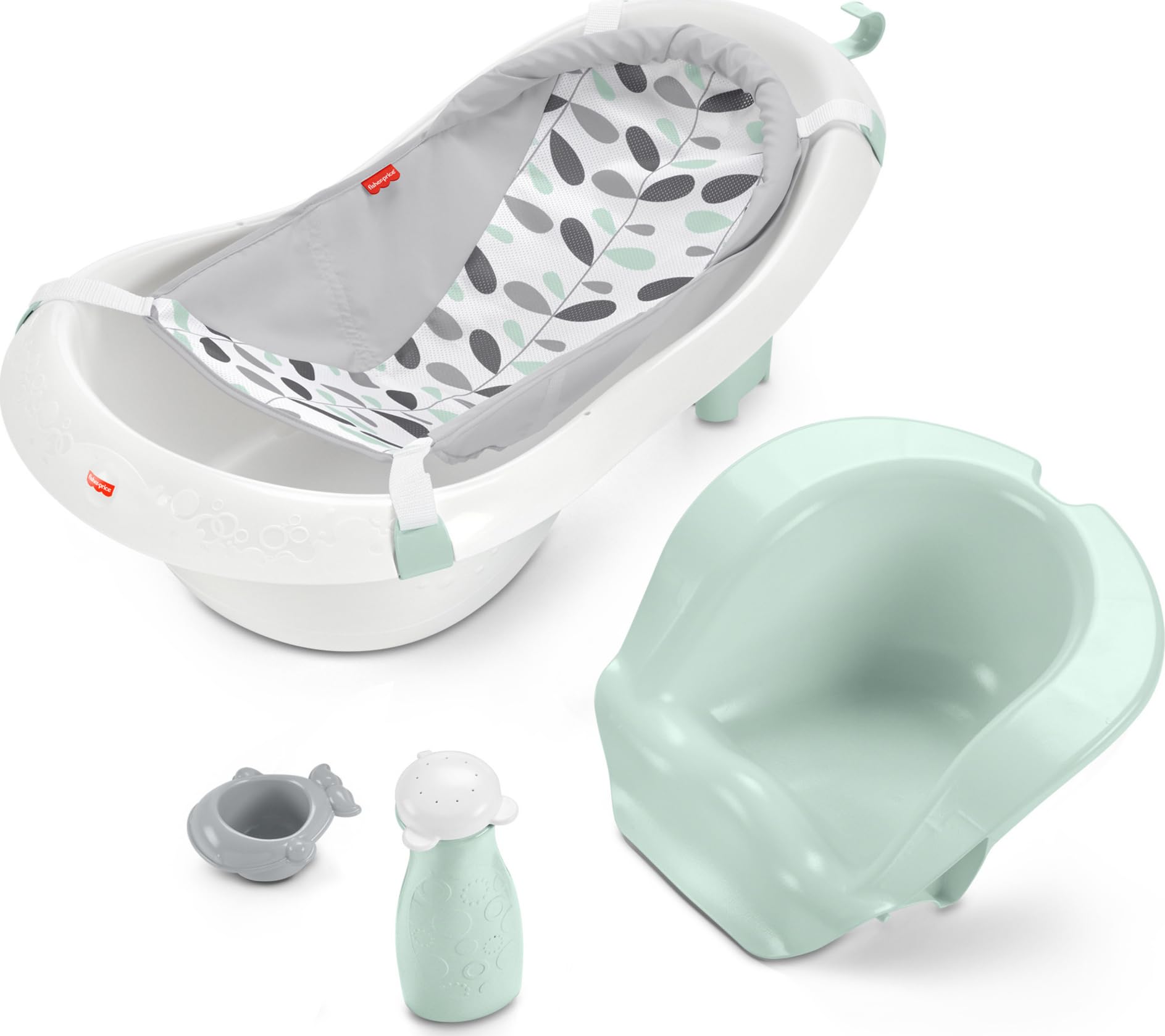 Fisher-Price Baby To Toddler Bath 4-In-1 Sling N Seat Tub With Removable Infant Support And 2 Toys, Climbing Leaves