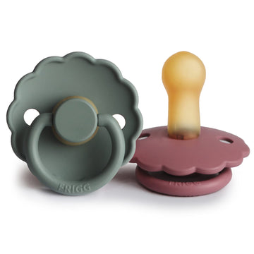Frigg Daisy Natural Rubber Baby Pacifier | Made In Denmark | Bpa-Free (Dusty Rose/Lily Pad, 6-18 Months) 2-Pack