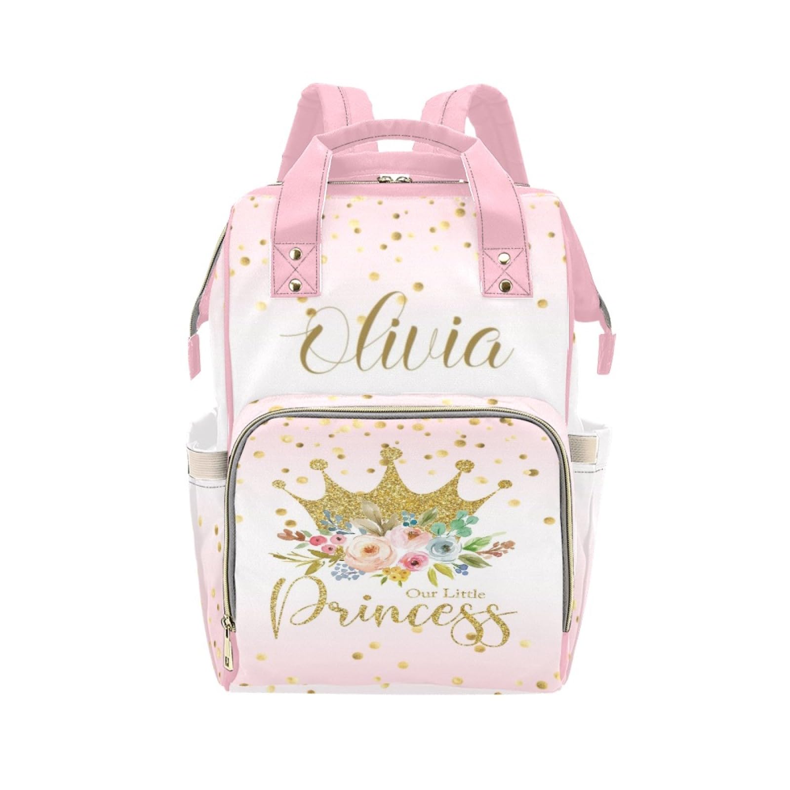 Personalized Baby Diaper Bag Backpack for Women, Custom Name Nursing Mommy Daypack, Diaper Bag for Girls Boys, New Mom Gifts (Cr