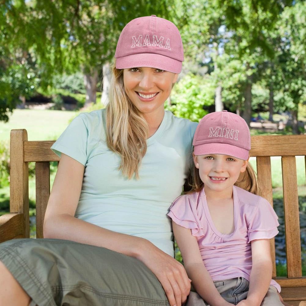 2Pcs Mama And Mini Matching Baseball Cap For Mother Baby Duaghter Son, 3D Embroidered Adjustable Washed Parent-Child Hat