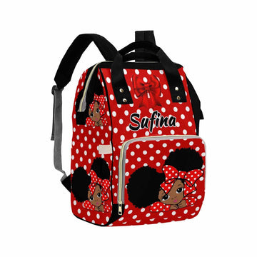 Artsadd Customized Diaper Backpack With Thermal Pockets, Red Bow Tie Dots Travel Back Pack Nappy Bag Personalized Baby Bags With