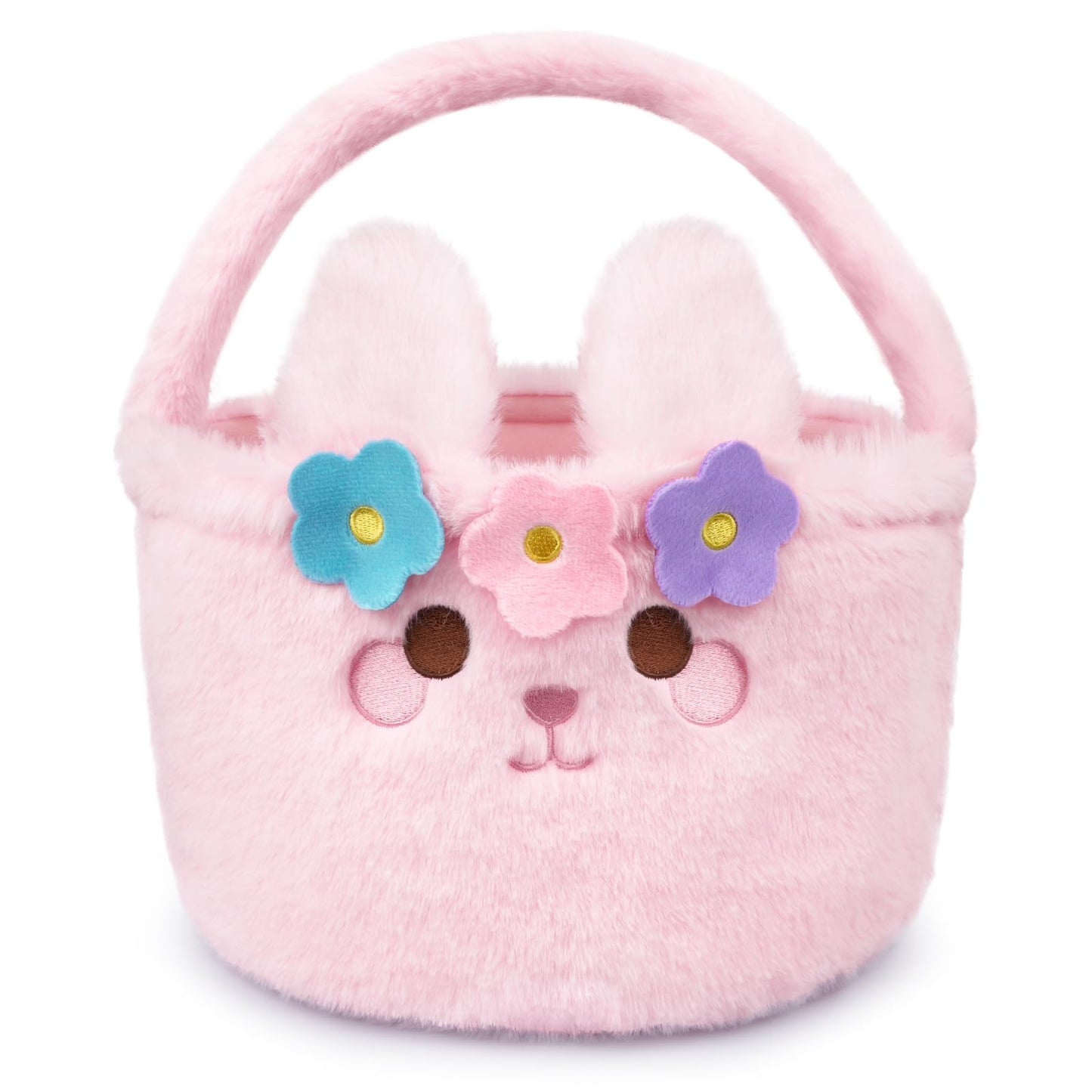 JIZWPOOM Easter Basket - Easter Baskets for Kids, Pink Plush Easter Bunny Baskets, Girls Easter Basket Empty, Cute Kids Bunny Ba