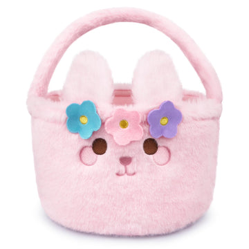 JIZWPOOM Easter Basket - Easter Baskets for Kids, Pink Plush Easter Bunny Baskets, Girls Easter Basket Empty, Cute Kids Bunny Ba