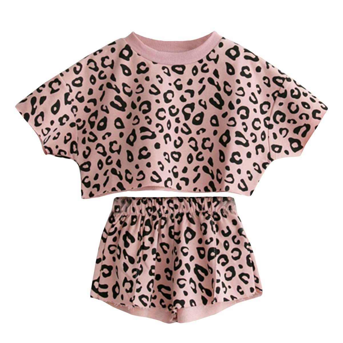 Toddler Baby Girls Leopard Print Summer Clothes Set T-Shirt And Short Pants 2Pcs Outfits (1-Pink, 1T)