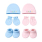 Newborn Baby Cotton Cap, Mitten And Booties Combo Set, Casual Style (L Blue & L Pink)