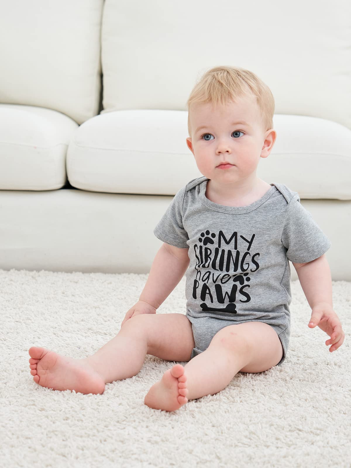 Funnycokid My Siblings Have Paws Onsies Newborn Baby Underwear Short Sleeve Bodysuit Cute Baby Layette Clothes Grey 3-6 Months