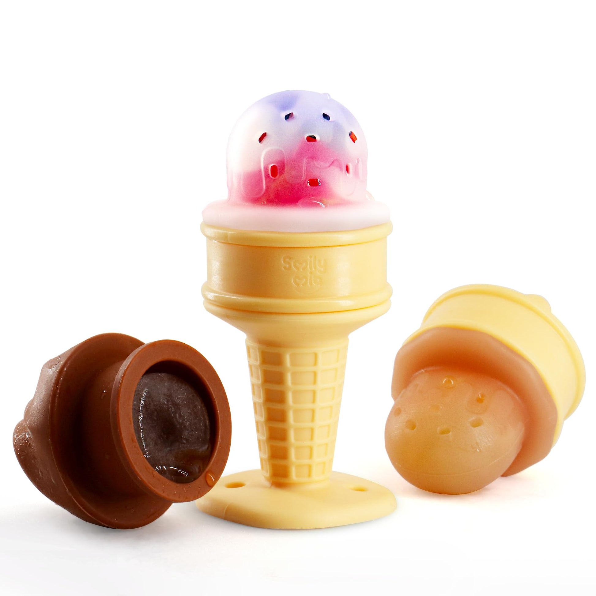 Smily Mia Baby Fruit Food Feeder & Freezer Teether Combo, ICY Bite Ice Cream Teether for Baby Cooling Relief, BPA Free Silicone 