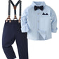 Yallet Toddler Baby Boy Clothes Suit Gentleman Outfits Formal Dress Shirt + Bowtie + Suspender Pants Wedding Party(L Sky Blue, 4