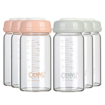 Comi Wide Neck Glass Breastmilk Collection N Storage Bottle, 6 Packs, 8Oz With Screw Ring Sealing Disk; Re-Markable Sealing Disc