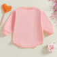 Eadrioss Infant Baby Girl Valentines Outfit Bubble Romper Letter Embroidery/Print Sweatshirt Shirt Newborn Valentines Clothes (D