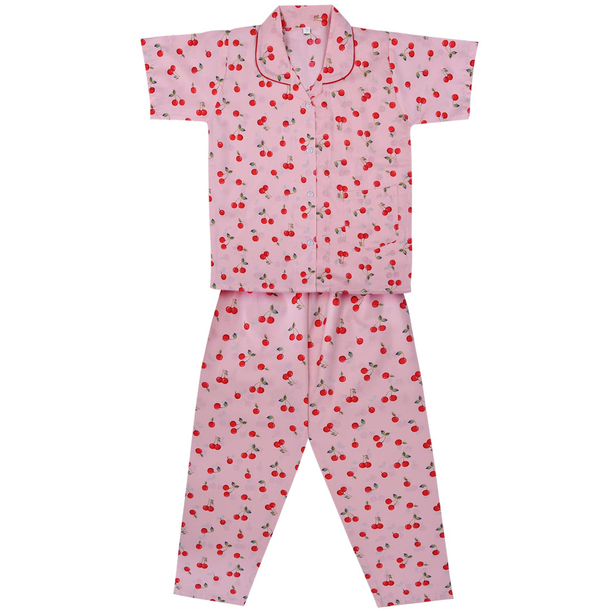 Wish Karo Cotton Printed Top & Bottom Pajama Set Night Dress for Girls(ND55_Peach_78yrs)