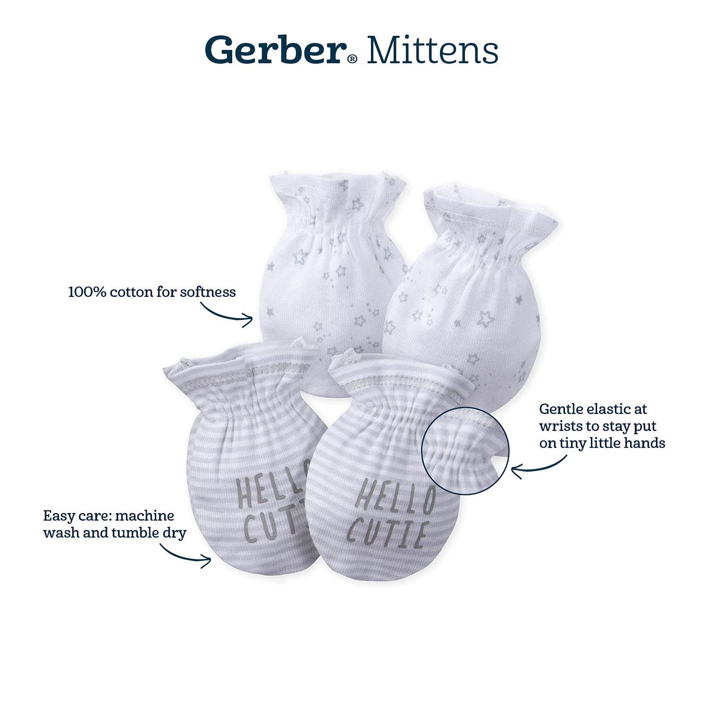 Gerber Baby 12-Pack No Scratch Mittens, Gray Heather, 0-3 Months (8-Pack)
