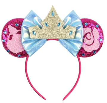 Clgift Princess Minnie Ears,Pick Your Color, Flower Minnie Ears, Floral Minnie Ears, Purple Sparkle Mouse Ears (Sleeping Beauty)