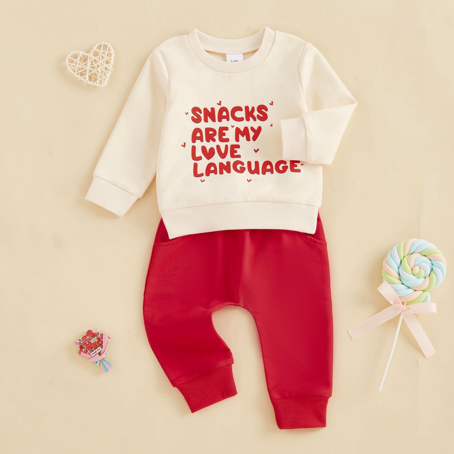 Liomengzi Infant Baby Boy Pants Valentine'S Day Outfits Snacks Letter Print Long Sleeve Sweatshirt Pants Toddler Clothes Set (Re
