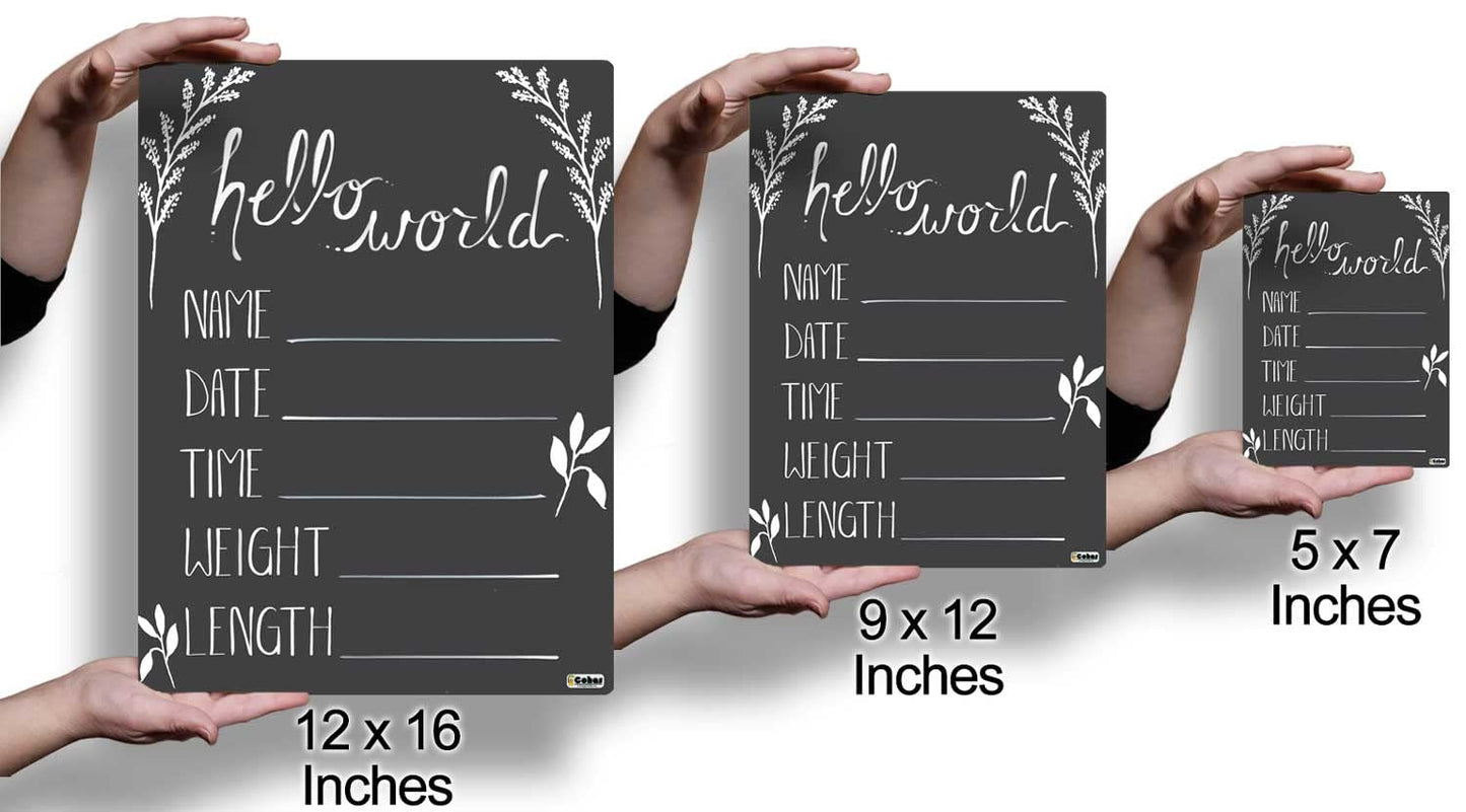 Cohas Hello World Newborn Baby Announcement Printed Wood Sign With Monster Theme, 9 By 12 Inches, Black Marker