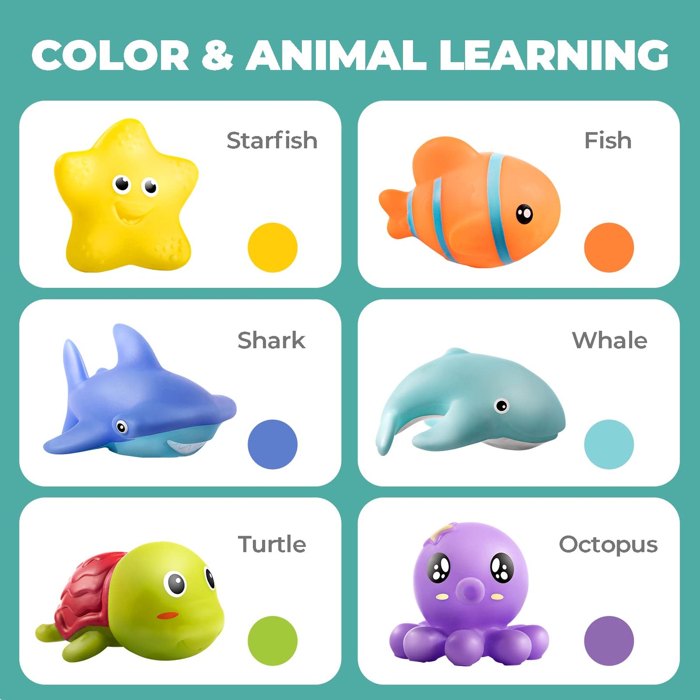 Mold Free Infant Bath Toys for 18 Months - No Hole Animal Bathtub Toys, Baby Bath Tub Toys No Mold (Ocean)
