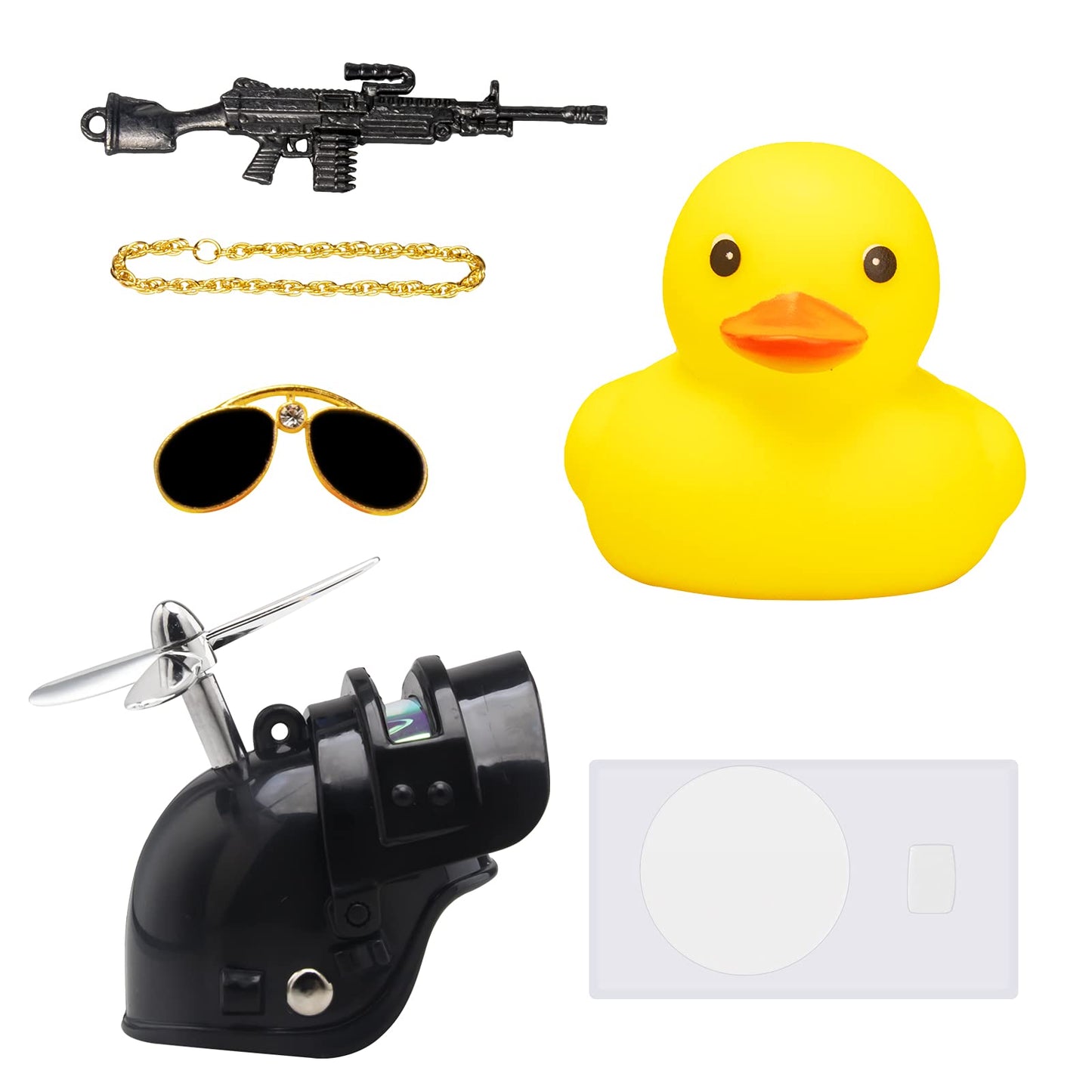 wonuu Rubber Duck Car Ornaments Cool Yellow Duck Car Dashboard Decorations Squeaky Glasses Duck with Propeller Helmet for Car cc