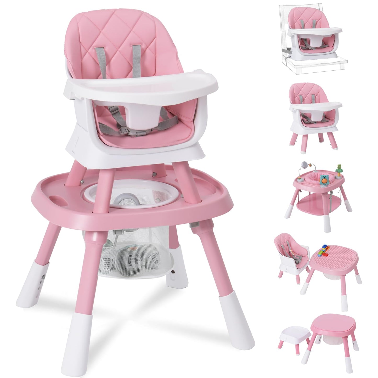 Babyliebe 15-in-1 Baby High Chair, Convertible Highchair for Babies and Toddlers with Activity Center, Booster Seat, Building Bl