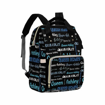 Artsadd Custom Name Diaper Bag Mommy Nappy Bags, Personalized Black And Blue Signature Handbags Large Capacity Multi-Function Nu