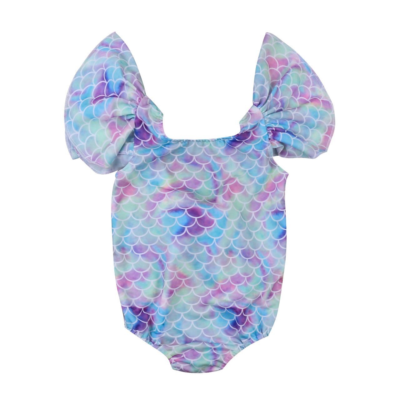Enhill Toddler Infant Baby Girls Shiny Fish Scales Ruffles Sleeve Swimsuit One Piece Swimwear (3-4 Years) Colorful