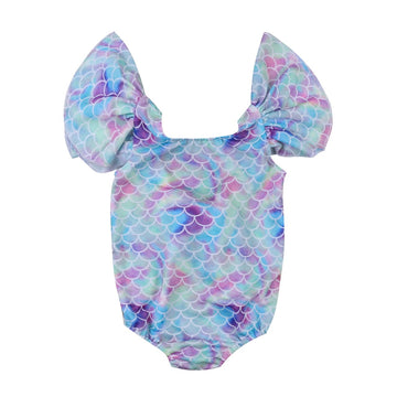 Enhill Toddler Infant Baby Girls Shiny Fish Scales Ruffles Sleeve Swimsuit One Piece Swimwear (3-4 Years) Colorful