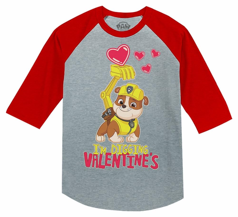 Paw Patrol Girls Boys Valentines Day Shirt Mighty Pups Valentine'S Toddler Kids Raglan 3/4 Sleeve T-Shirt 5T Red