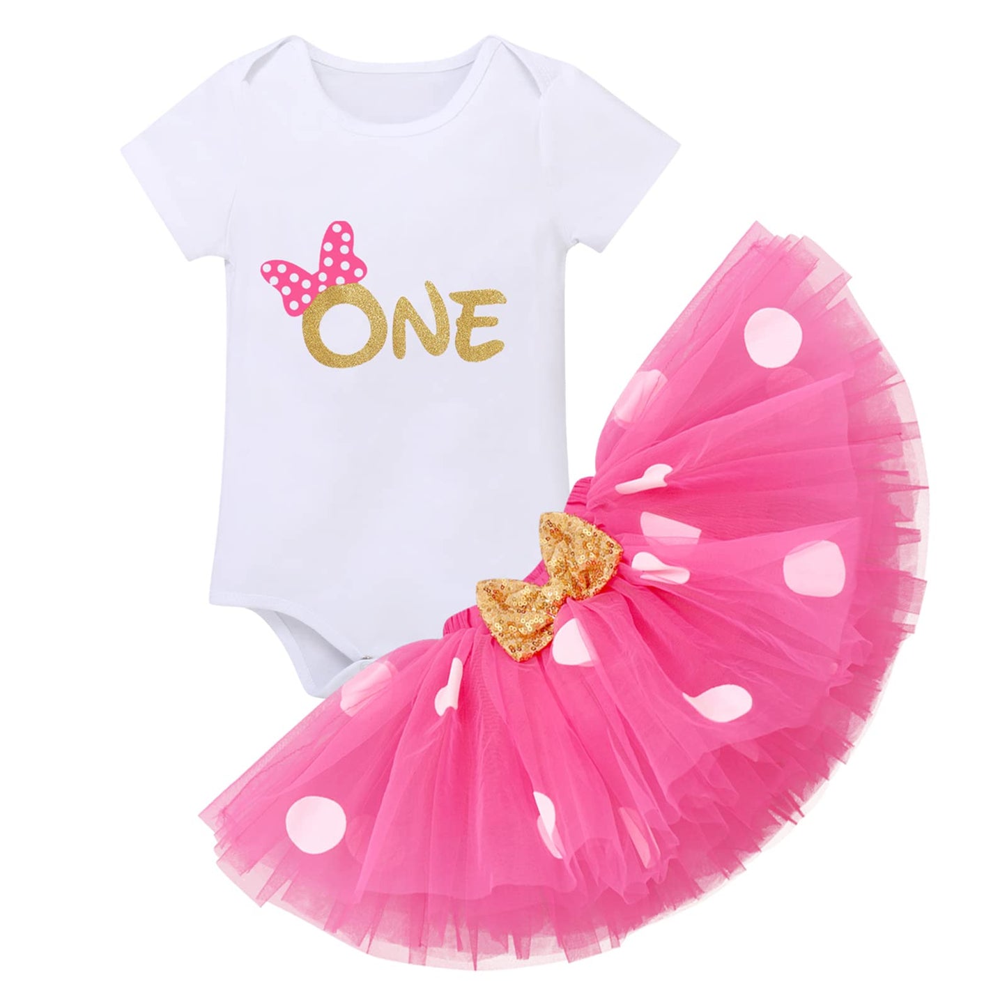 Ibtom Castle Baby Girl Birthday Cake Smash Outfit Infant Girl 1St Birthday Romper Jumpsuit Tutu Tulle Skirt With Headband Clothe