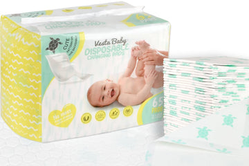 Vesta Baby Disposable Changing Pads (65 Pack) - Soft Absorbent Leak Proof Pee Mats - White Portable Diaper Change Underpads For