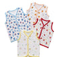 SMAZZ Baby Organic Cotton Jhabla Sleeveless Front Open Vest Set | Pack of 4 | Soft & Breathable Printed Shirts for Newborn & Inf