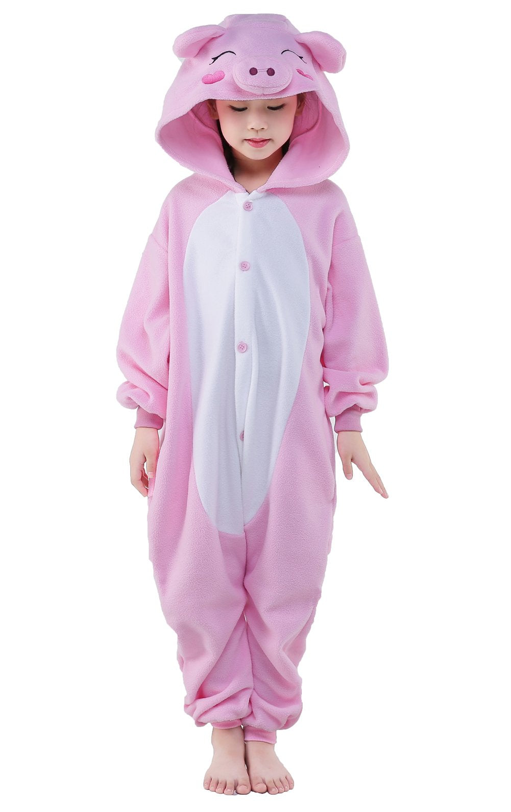 Canasour Pig Onesie Halloween Kids Cosplay Costume Girls Animal Unisex Outfuit Creature One Piece Hooded Farm Soft Pajamas Pink