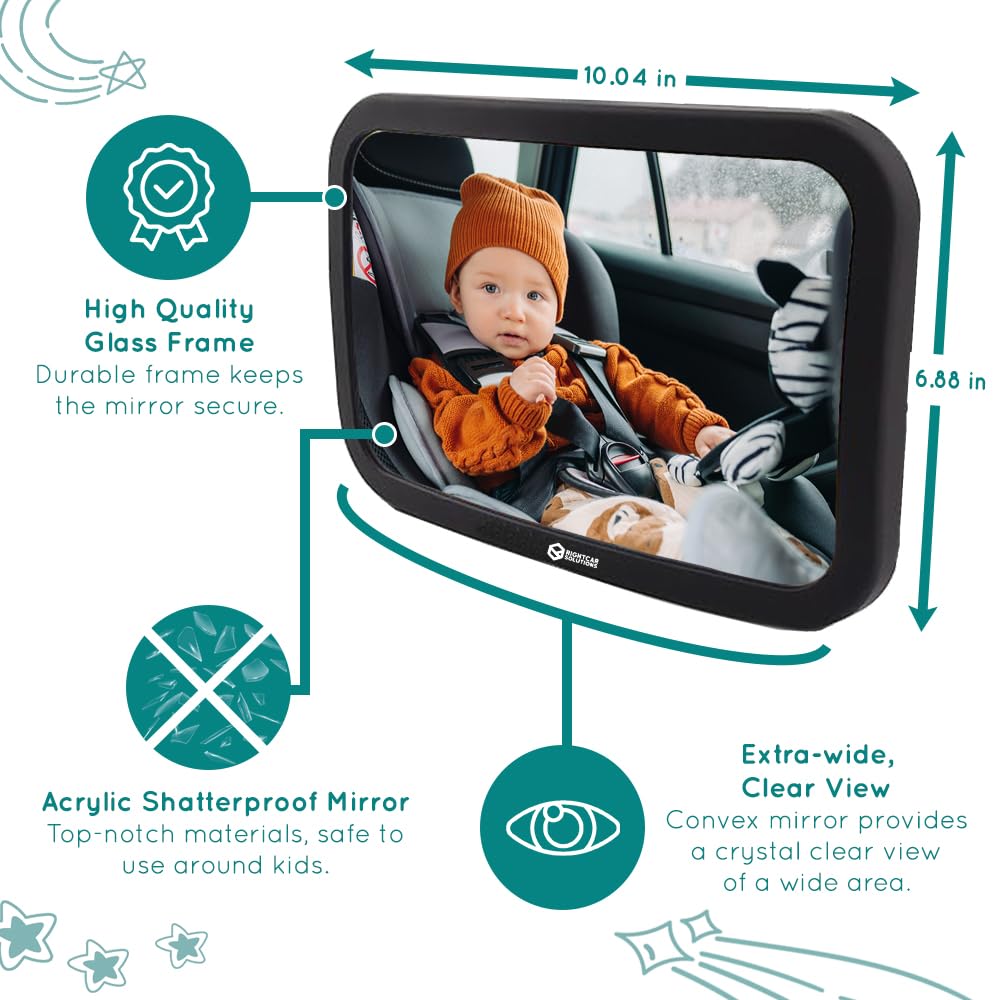 Rightcar Solutions Baby Car Mirror For Infant | Rear Facing Car Seat Mirror For Infant & Newborn | Shatterproof, Wide Crystal Cl