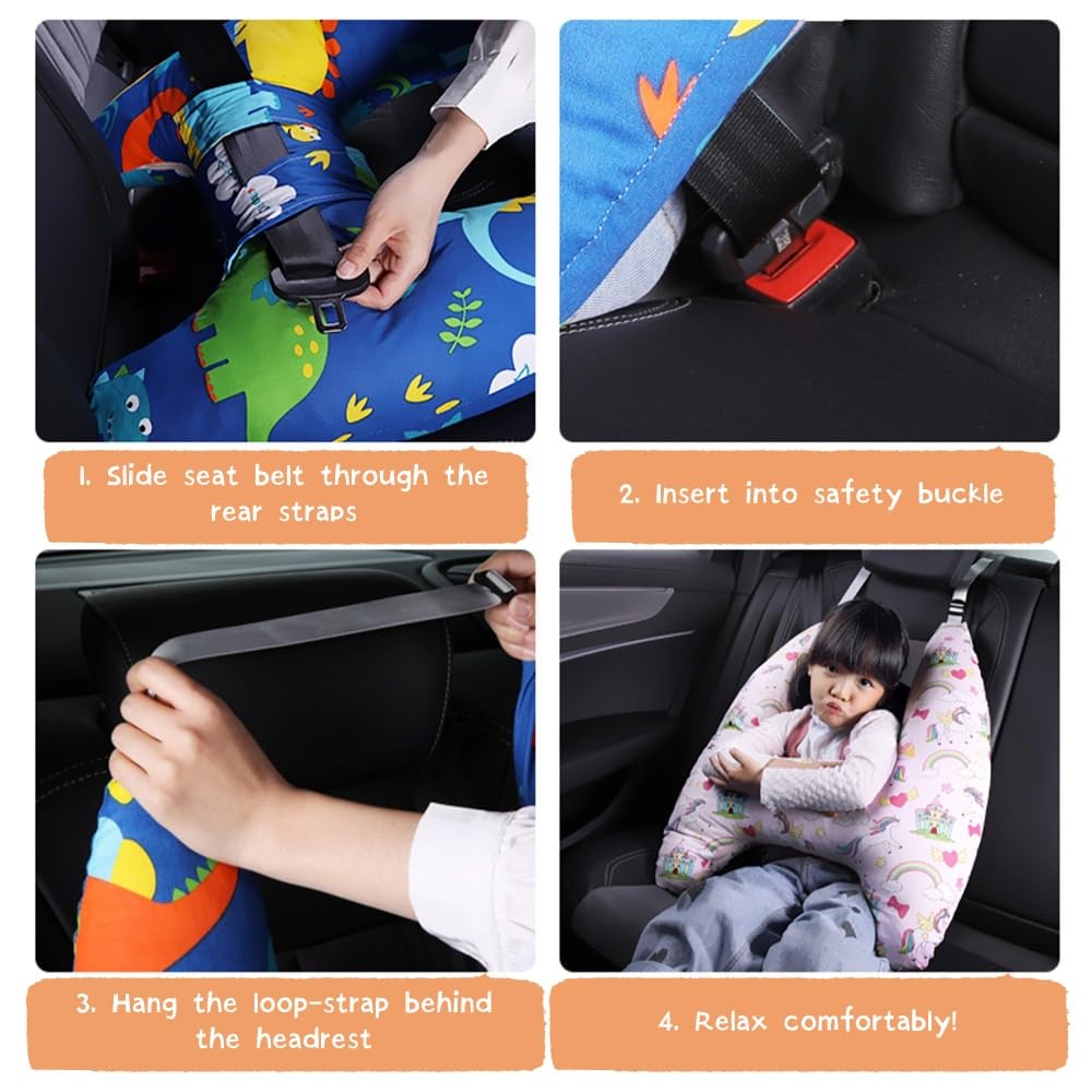Kids' Travel Pillow Headrest Washable Cover Travel Pillow Cushion For The Back Seat Of Car Seat Belt Adjuster For Child Sleeping