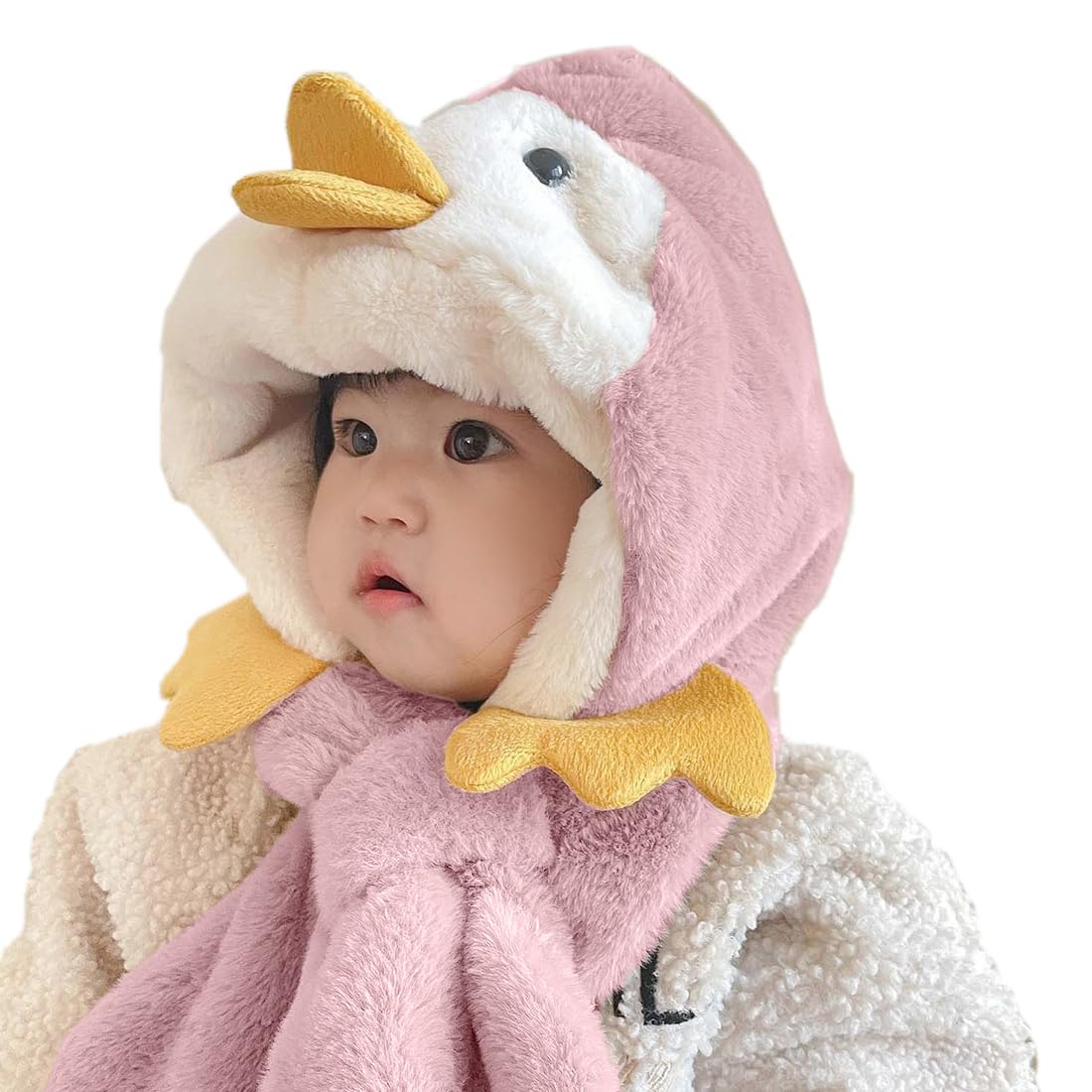Babymoon Duck Winter Fleece Soft Cap With Scarf | Pink