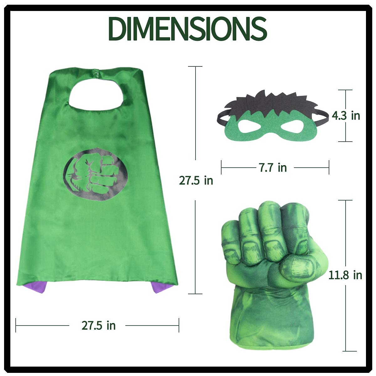 Aotleanno Plush Hands Fists Costume With Green Cape And Eye-Mask - Complete Set Of Punching Gloves Accessories For Kids - Comfor