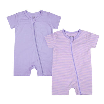 Teach Leanbh Baby Boys Or Girls 2 Pack Pajamas Cotton Short Sleeve Zipper Romper Jumpsuits Sleep And Play 3-24 Months (Purple, 1