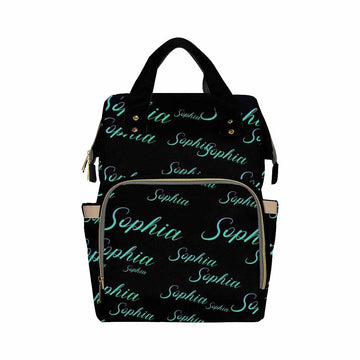 Custom Logo Diaper Bag, Blue And Green Logo Name Black Diaper Backpack Personalized Mummy Nursing Baby Bags Fashion Shoulders Ba