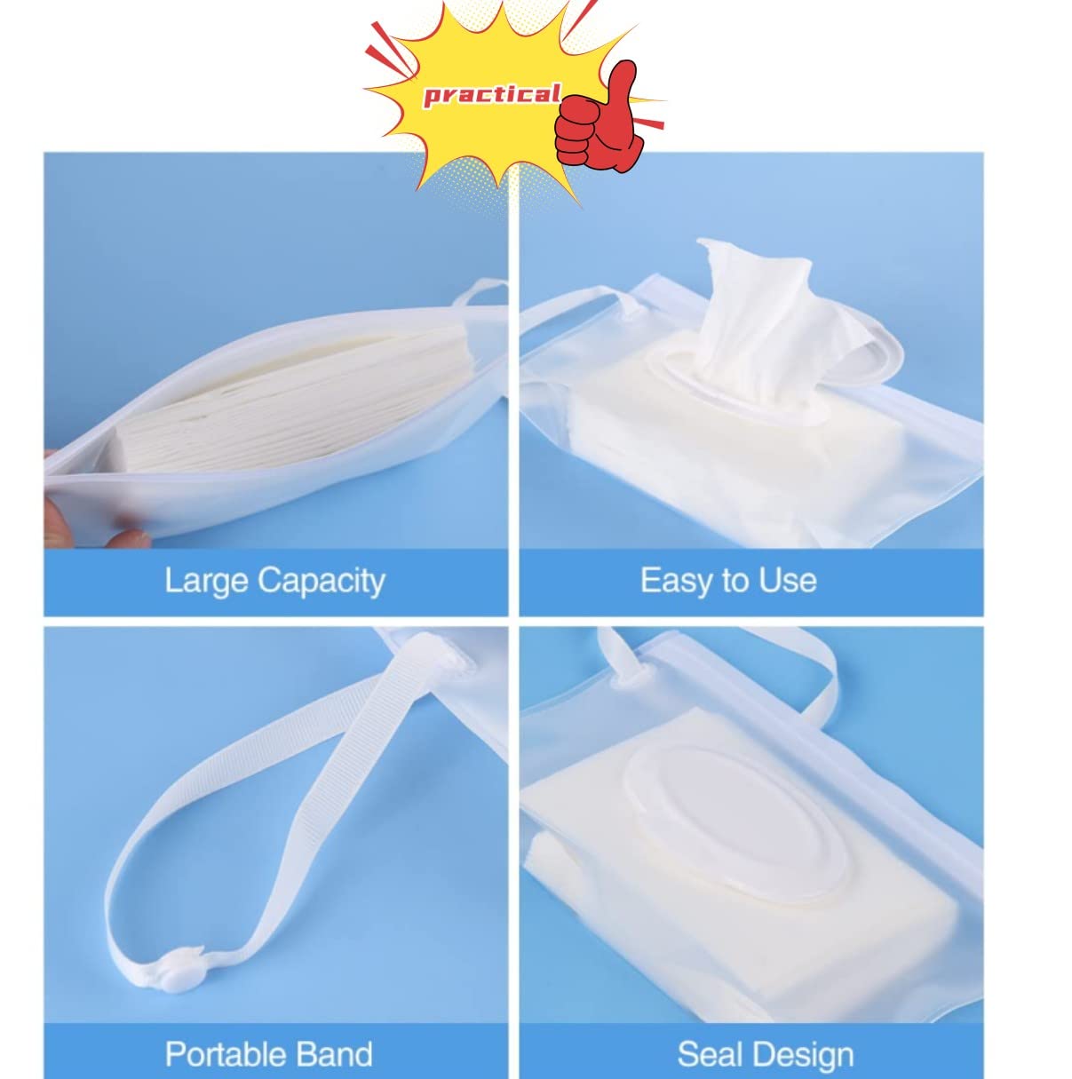 Baixikly 2 Pcs Baby Wipes Dispenser Reusable Wipes Pouch, Baby Wipe Holder Containers Transparent Wipe Carrying Pouches Cases Fo