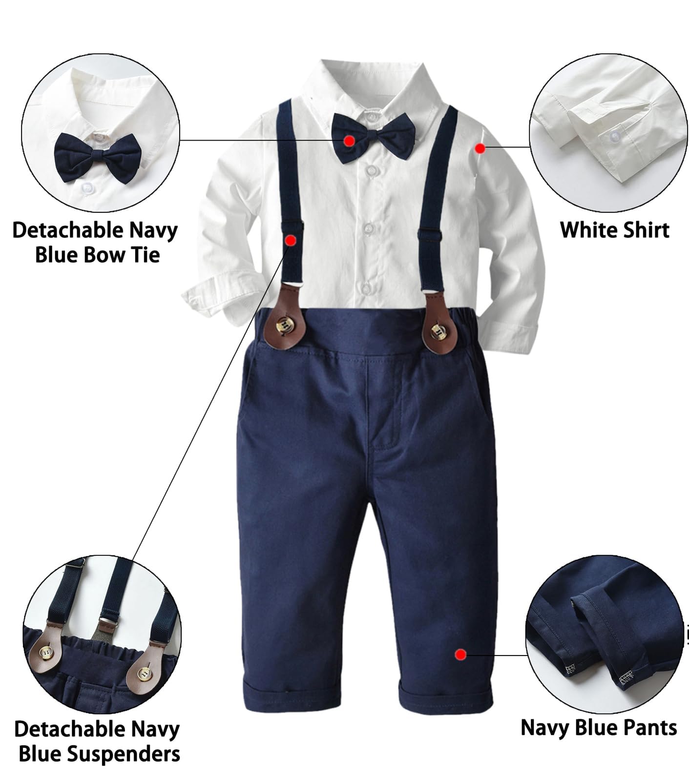 Sangtree Baby Boys Dress Clothes, Toddlers Boys Long Sleeves Button Down Dress Shirt With Bowtie + Suspender Pants Set Gentlemen