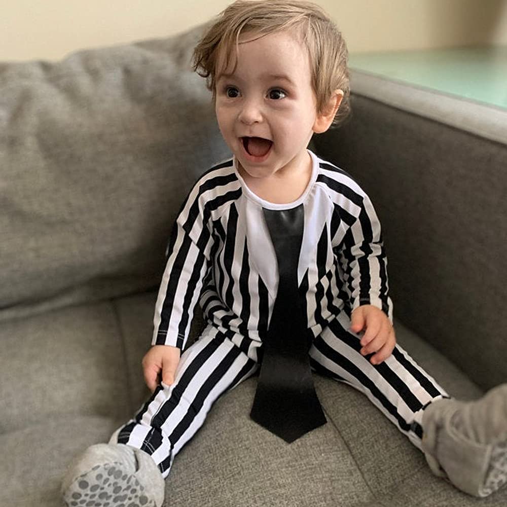 Singcoco Baby Boy Halloween Costume Outfit Newborn Striped Romper (Black,6-12 Months)