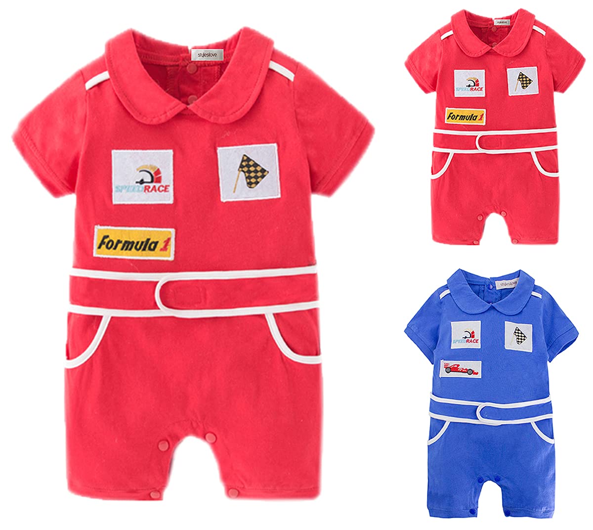 Stylesilove Baby Boy Short Sleeves Chic Car Racer Cotton Romper Halloween Baby Boy Clothes (Red, 80/6-12 Months)