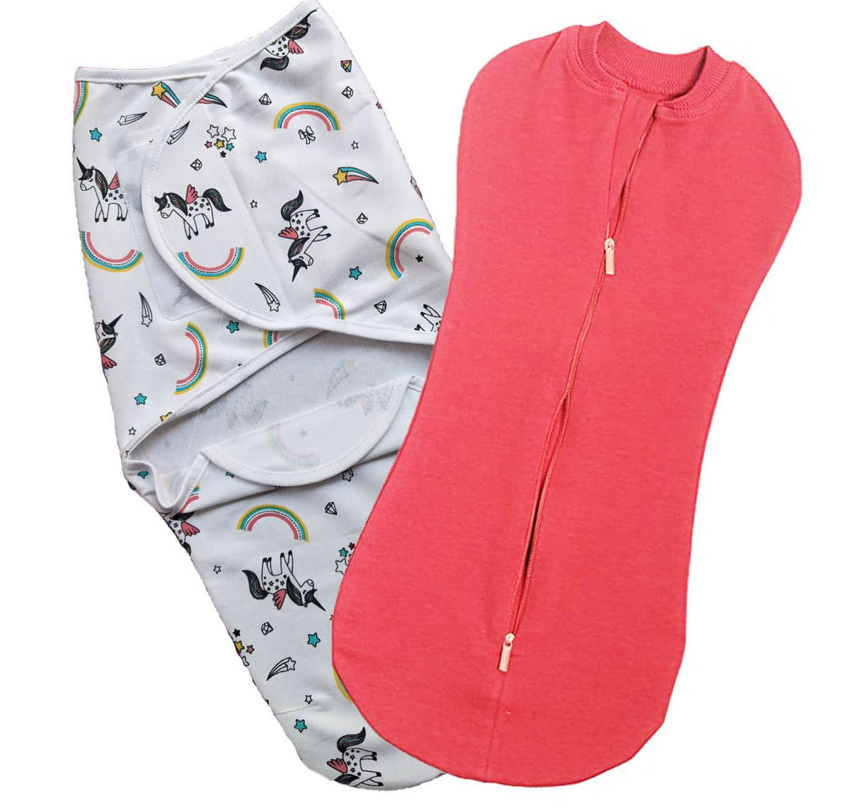 MammaChamp Strap Closer Adjustable Swaddle/Wrapper and Zip Sleeping Sack Bag Wrap for Newborn Baby 04 Months Rainbow Swaddle+Pe