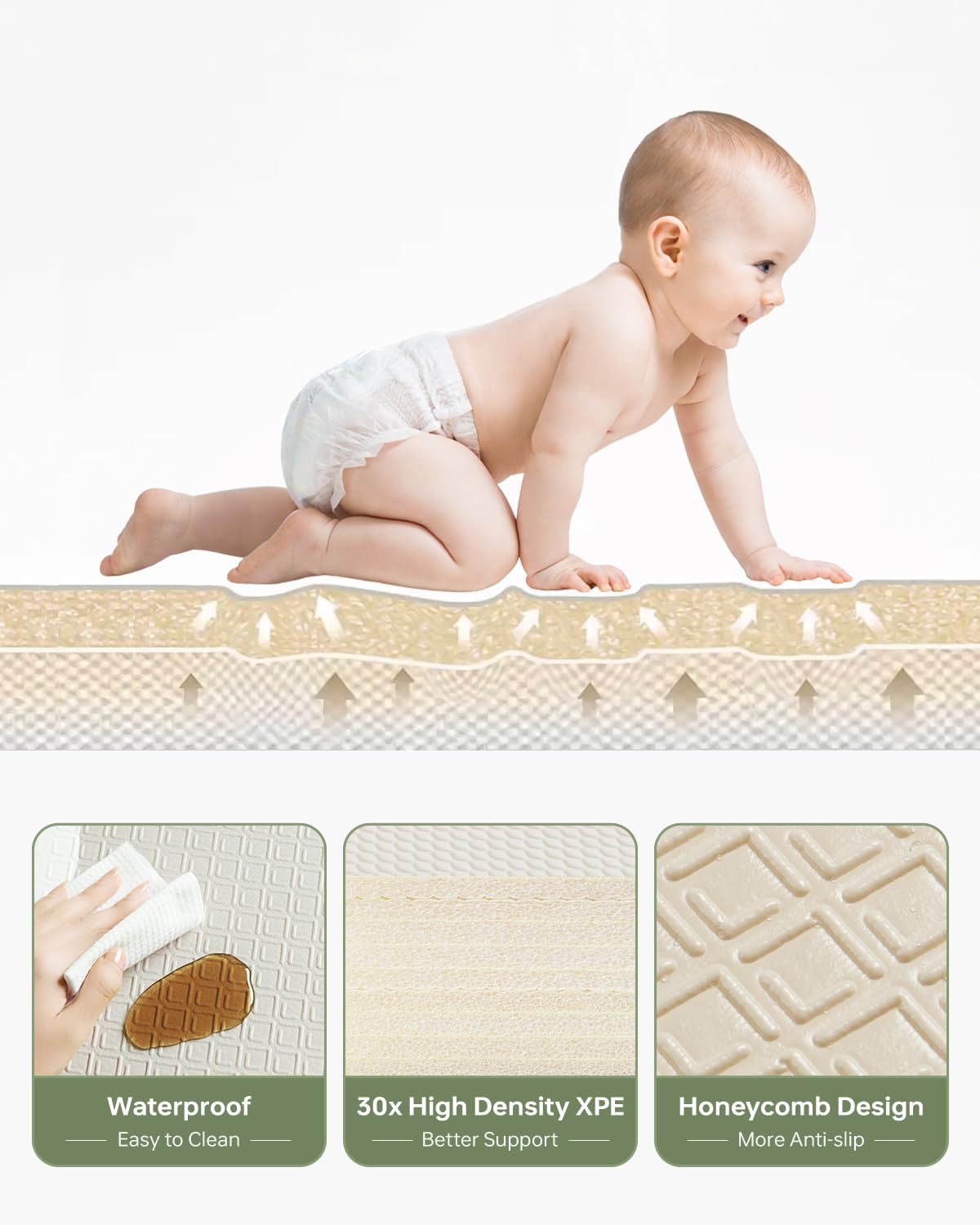 Bg-Babygo Baby Play Mat 50'*78' Foldable Foam Baby Play Mat For Floor Reversible Waterproof Playmats For Babies Boy And Toddle