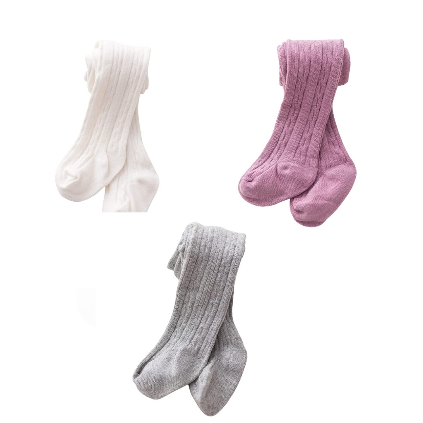 Syga Baby Tights Soft Cotton Leggings For Girls Toddler Solid Knit Stockings Socks Warm Crochet Pants Pack Of 3 (1224 Months, W