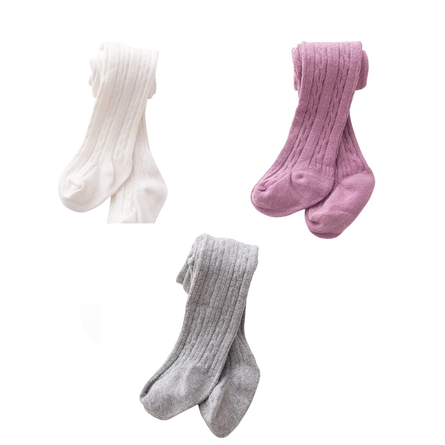 Syga Baby Tights Soft Cotton Leggings For Girls Toddler Solid Knit Stockings Socks Warm Crochet Pants Pack Of 3 (1224 Months, W