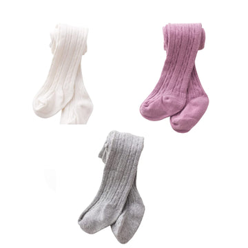 Syga Baby Tights Soft Cotton Leggings For Girls Toddler Solid Knit Stockings Socks Warm Crochet Pants Pack Of 3 (1224 Months, W