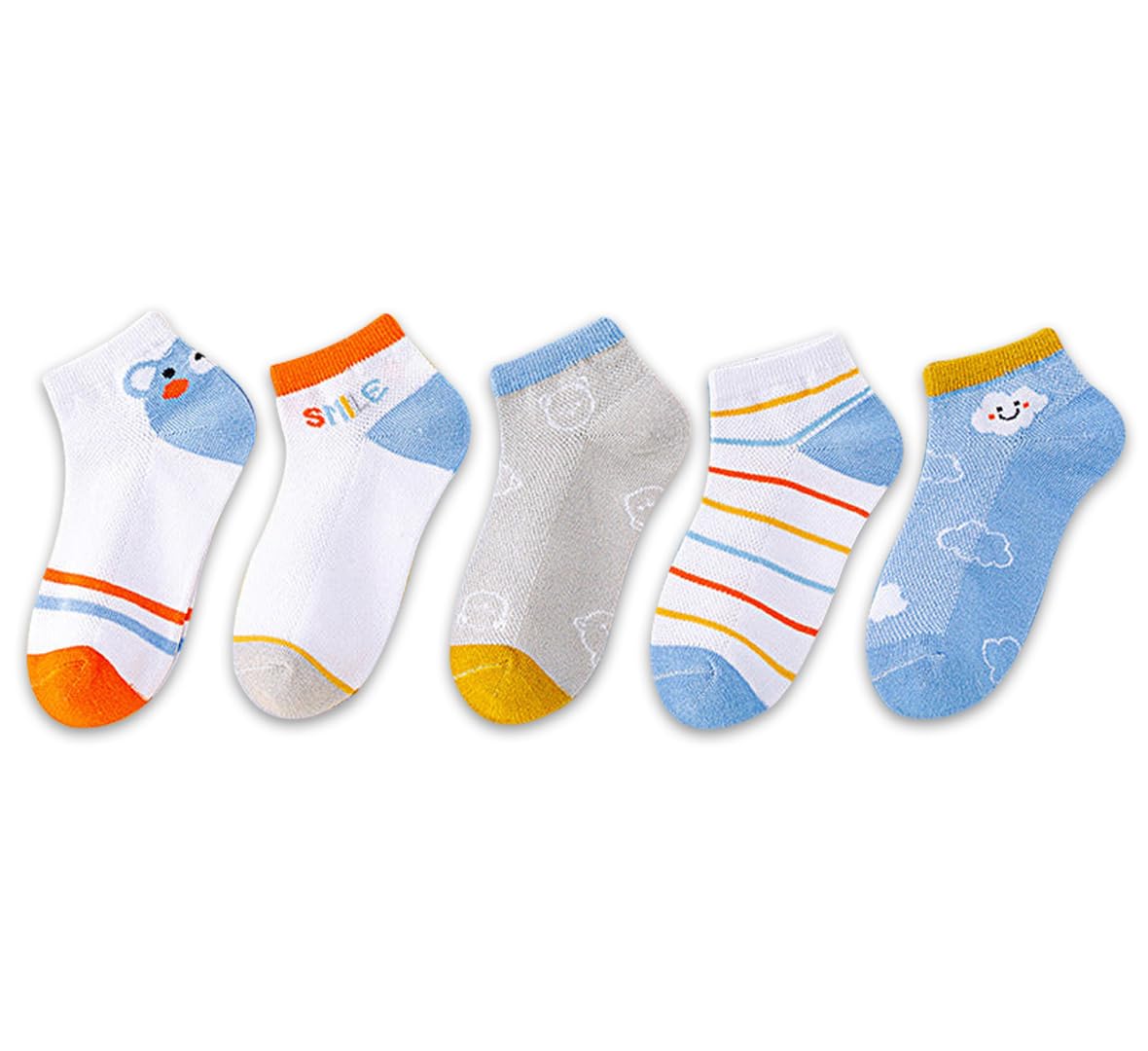 Syga 5 Pairs Baby Girl & Baby Boy Socks, Toddlers Infant Cotton Stretch Crew Socks With Cloud Design, Suitable For 9 Months To 2