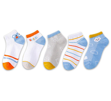 Syga 5 Pairs Baby Girl & Baby Boy Socks, Toddlers Infant Cotton Stretch Crew Socks With Cloud Design, Suitable For 9 Months To 2