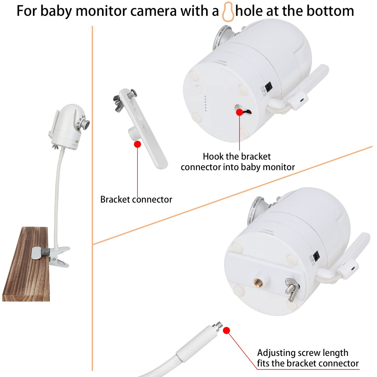 Flexible Baby Monitor Clip Camera Mount Compatible With Infant Optics Dxr-8 And Dxr-8 Pro Baby Monitor, Flexible Long Gooseneck
